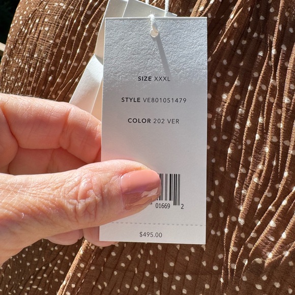Vince Dot Shirred Semi Sheer Long Sleeve Elegant Brown Midi Dress, size 3X, NWTS - Picture 8 of 15